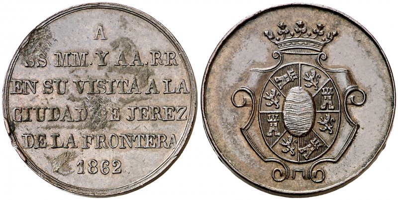 1862. Isabel II. Jerez de la Frontera. Visita a la ciudad. Medalla. (V. 431) (V....