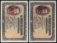 1926. 25 pesetas. (Ed. B109d) (Ed. 325a). 12 de octubre, San Francisco Javier. 2 billetes, series A y B. MBC+/EBC-.