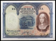 1927. 500 pesetas. (Ed. 327) (Ed. B111). 24 de julio, Isabel la Católica. MBC+.