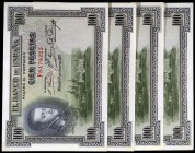 1925. 100 pesetas. (Ed. C1) (Ed. 350). 1 de julio, Felipe II. 4 billetes correlativos, serie F. S/C-.