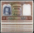 1931. 500 pesetas. (Ed. C12) (Ed. 361). 25 de abril, Elcano. Lote de 14 billetes. MBC+/EBC-.