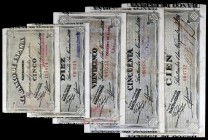 1936. Santander. 5, 10, 25, 50 y 100 pesetas. (Ed. C26c, C27f, C28c, C29 y C30) (Ed. 375c, 376h, 377c, 378 y 379). 1 de noviembre. 5 billetes con ante...