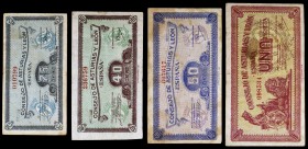 1937. Asturias y León. 25, 40, 50 céntimos y 1 peseta. (Ed. C45 a C48) (Ed. 394 a 397). 4 billetes. BC+/MBC-.