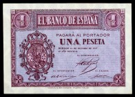 1937. Burgos. 1 peseta. (Ed. D26a) (Ed. 425a). 12 de octubre. Serie E. Esquinas rozadas. S/C-.