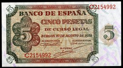 1938. Burgos. 5 pesetas. (Ed. D36a) (Ed. 435a). 10 de agosto. Serie C. S/C-.