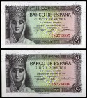 1943. 5 pesetas. (Ed. 446a) (Ed. D47a). 13 de febrero, Isabel la Católica. Pareja correlativa, serie I. S/C-.