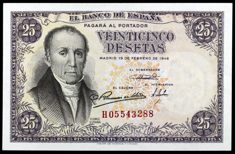 1946. 25 pesetas. (Ed. D51a) (Ed. 450a). 19 de febrero, Flórez Estrada. Serie H....