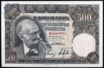 1951. 500 pesetas. (Ed. D61a) (Ed. 460a). 15 de noviembre, Benlliure. Serie B. Leve doblez. Con apresto. EBC+.