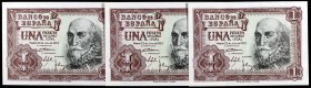 1953. 1 peseta. (Ed. D66a) (Ed. D465a). 22 de Julio, Marqués de Santa Cruz. Trío correlativo, serie X. S/C.