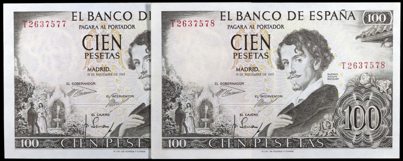 1965. 100 pesetas. (Ed. D71a) (Ed. 470a). 19 de noviembre, Bécquer. Pareja corre...