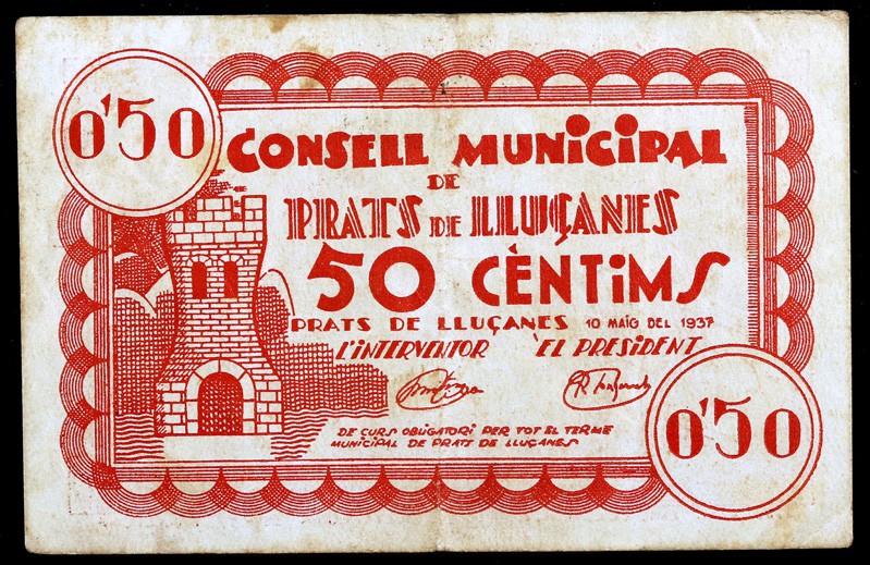 Prats de Lluçanès. 25, 50 céntimos y 1 peseta. (T. 2301a, 2302 y 2303). 3 billet...