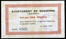 Sasserra de Bages. 25, 50 céntimos (dos) y 1 peseta (dos). (T. 2664, 2665, 2666, 2667 y 2668). 5 billetes, todos los de la localidad, el de 25 céntimo...