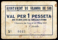 Vilanova de Sau. 1 peseta. (T. 3297). Único cartón emitido por esta localidad. Raro. BC+.