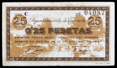 Tamarite (Huesca). Ayuntamiento. 25, 50 céntimos y 1 peseta. (KG. 720) (T. 363 a 365). 3 billetes, serie completa. MBC/EBC.