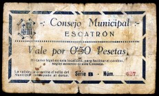 Escatrón (Zaragoza). 50 céntimos. (KG. 330). Raro. BC.