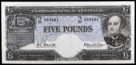 s/d (1960-1965). Australia. Reserve Bank. 5 libras. (Pick 35a). Sir John Franklin. Escaso. S/C-.