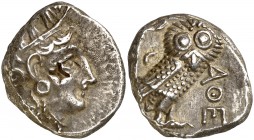 (353-294 a.C.). Ática. Atenas. Tetradracma. (S. 2547) (CNG. IV, 1599). 17,18 g. Contramarca en anverso. MBC+/EBC-.