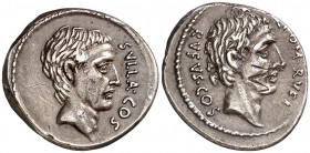 (hacia 54 a.C.). Gens Pompeia. Denario. (Bab. 4) (Craw. 434/1). 3,81 g. Contramarca en reverso. Rara. (EBC-).