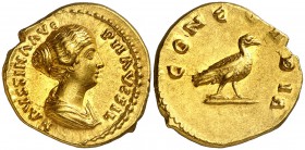 (154-156 d.C.). Faustina hija. Áureo. (Spink 4689 var) (Co. 61) (RIC. 503a) (Calicó 2045a). 7,28 g. EBC.