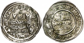 AH 400. Califato. Suleiman. Al Andalus. Dirhem. (V. 692) (Fro. 108). 2,24 g. Pequeña grieta radial. Ex Colección Manuela Etcheverría. Rara. MBC.