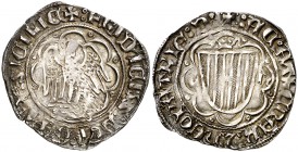 Frederic IV de Sicília (1355-1377). Sicília. Pirral. (Cru.V.S. 630, indica L-M por error) (Cru.C.G. 2610 var) (MIR. 194/16). 3,25 g. Bonita pátina. MB...