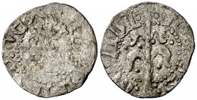 Joan II (1458-1479). Perpinyà. Òbol. (Cru.V.S. 953) (Cru.C.G. 2993). 0,40 g. Muy rara. MBC-/MBC.