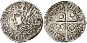 Ferran II (1479-1516). Barcelona. Croat. (Cru.V.S. 1139.3 var) (Badia 742, leyenda anv. 734) (Cru.C.G. 3068b var). 3,07 g. Ex Áureo 27/06/1990, nº 226...