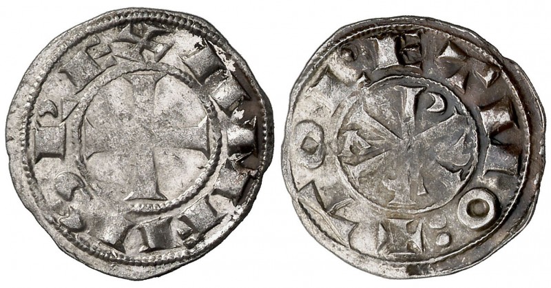 Alfonso VI (1073-1109). Toledo. Dinero. (AB. 5). 1,16 g. Sombras. Ex Áureo & Cal...