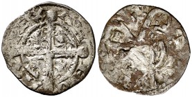 Alfonso IX (1188-1230). Santiago de Compostela. Dinero. (AB. 130.2). 0,58 g. Oxidaciones. Ex Colección Manuela Etcheverría. Muy escasa. MBC-.