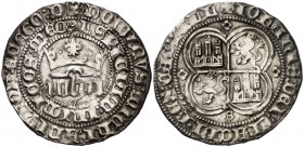 Juan I (1379-1390). Sevilla. Real. (AB. 539.1). 3,43 g. Buen ejemplar. Ex Colección Manuela Etcheverría. MBC+.