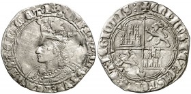 Enrique IV (1454-1474). Cuenca. Real de busto. (AB. 690.1 var). 3,13 g. Orla circular en anverso y lobular en reverso. Leve grieta. Rara. (MBC).