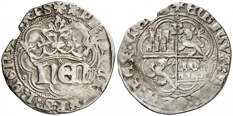 Enrique IV (1454-1474). Burgos. Medio real. (AB. 719). 1,50 g. Cospel algo falta...