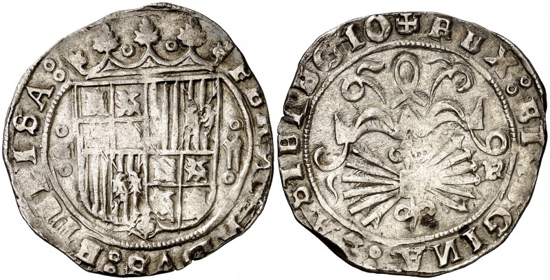 Reyes Católicos. Granada. R. 2 reales. (Cal. 249). 6,91 g. R rota en reverso. Ex...