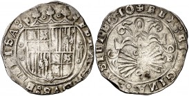 Reyes Católicos. Granada. R. 2 reales. (Cal. 249). 6,91 g. R rota en reverso. Ex Colección Manuela Etcheverría. MBC-.