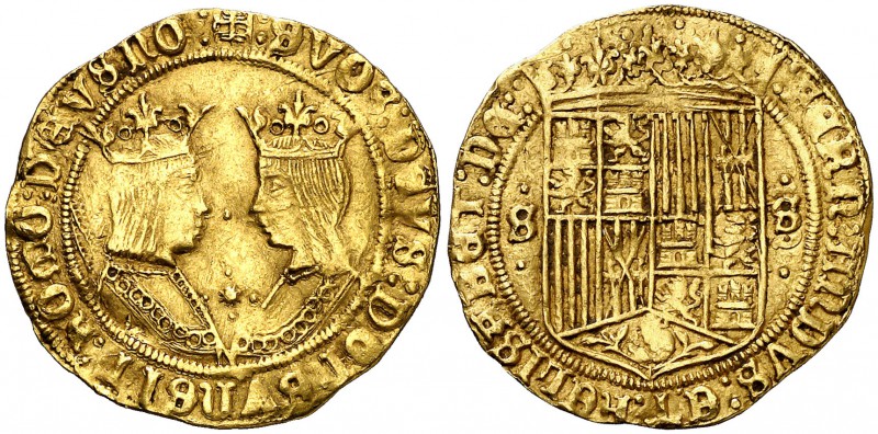 Reyes Católicos. Sevilla. Excelente. (Cal. 133 var). 3,48 g. entre los bustos, a...