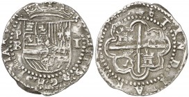 s/d. Felipe II. Potosí. B. 1 real. (Cal. 649). 3,29 g. Leones de Sevilla. Redonda. Ex Colección Virrey Toledo, Áureo 25/04/2007, nº 214. Ex Áureo & Ca...