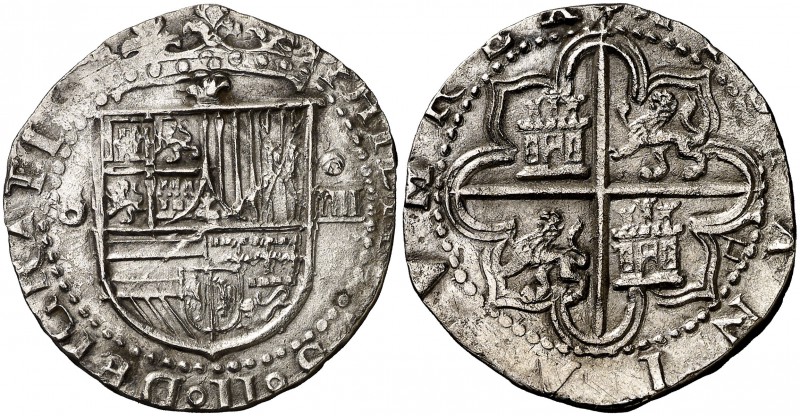 s/d. Felipe II. Sevilla. . 4 reales. (Cal. 391). 13,21 g. Flor de lis entre escu...