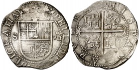 s/d. Felipe II. Sevilla. . 8 reales. (Cal. 235). 27,30 g. Flor de lis entre escudo y corona. Buen ejemplar. Ex Colección Manuela Etcheverría. MBC+.