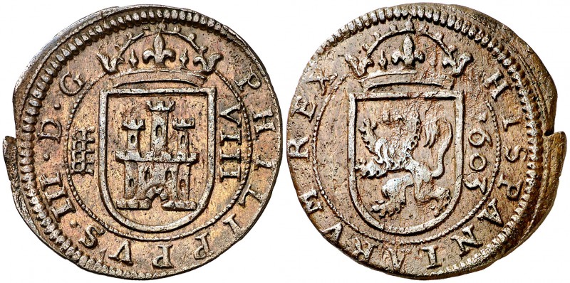 1603. Felipe III. Segovia. 8 maravedís. (Cal. 759). 5,96 g. Acueducto de cuatro ...