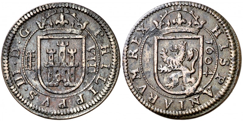 1604. Felipe III. Segovia. 8 maravedís. (Cal. 760). 6,14 g. Ex Colección Manuela...