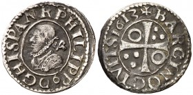 1613. Felipe III. Barcelona. 1/2 croat. (Cal. 537 var) (Cru.C.G. 4342h). 1,56 g. Rara. MBC.