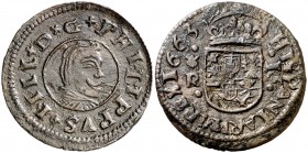 1663. Felipe IV. Coruña. R. 16 maravedís. (Cal. 1301) (Seb. 134). 3,97 g. Buen ejemplar. MBC+.