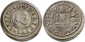 1663. Felipe IV. Segovia. . 16 maravedís. (Cal. 1512) (Seb. 494). 4,16 g. Atractiva. Escasa así. EBC/EBC-.