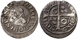 1637. Felipe IV. Barcelona. 1 croat. (Cal. 978) (Cru.C.G. 4414e). 2,89 g. Pátina. MBC-/MBC.