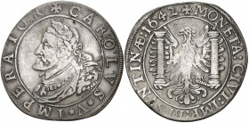 1642. Felipe IV. Besançon. 1/2 patagón. (Vti. 1658) (P.A. 5412 var fecha). 13,27 g. A nombre y busto de Carlos I. Rara. MBC.