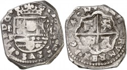 1644. Felipe IV. (Madrid). B. 8 reales. (Cal. 288). 27,04 g. La leyenda comienza a las 11h del reloj. Rara. MBC-.