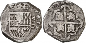 1624. Felipe IV. Segovia. R. 8 reales. (Cal. 545). 27,09 g. Rarísima. MBC-.