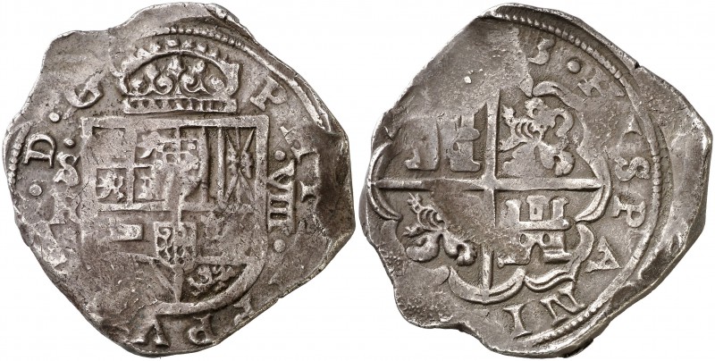 (163)5. Felipe IV. Sevilla. R. 8 reales. (Cal. 608). 27,21 g. Flan grande. Acuña...