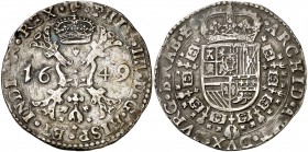 1649. Felipe IV. Amberes. 1 patagón. (Vti. 952) (Vanhoudt 645.AN). 27,66 g. Buen ejemplar. MBC+.
