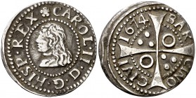 1674. Carlos II. Barcelona. 1 croat. (Cal. 662) (Cru.C.G. 4904). 2,79 g. Ex Áureo 16/12/1998, nº 1384. MBC.
